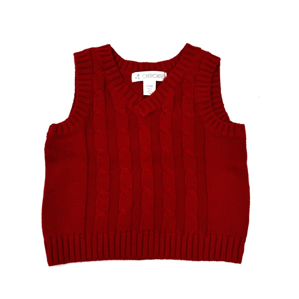Preppy Cable Knit Sweater Vest Infant Boy 3 6 M Red Tennis Cricket V Neck Cotton